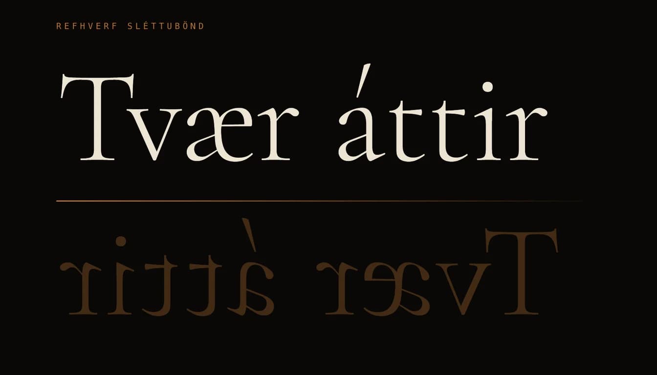The words Tvær áttir in pale type on black, with their mirror image in copper beneath.
