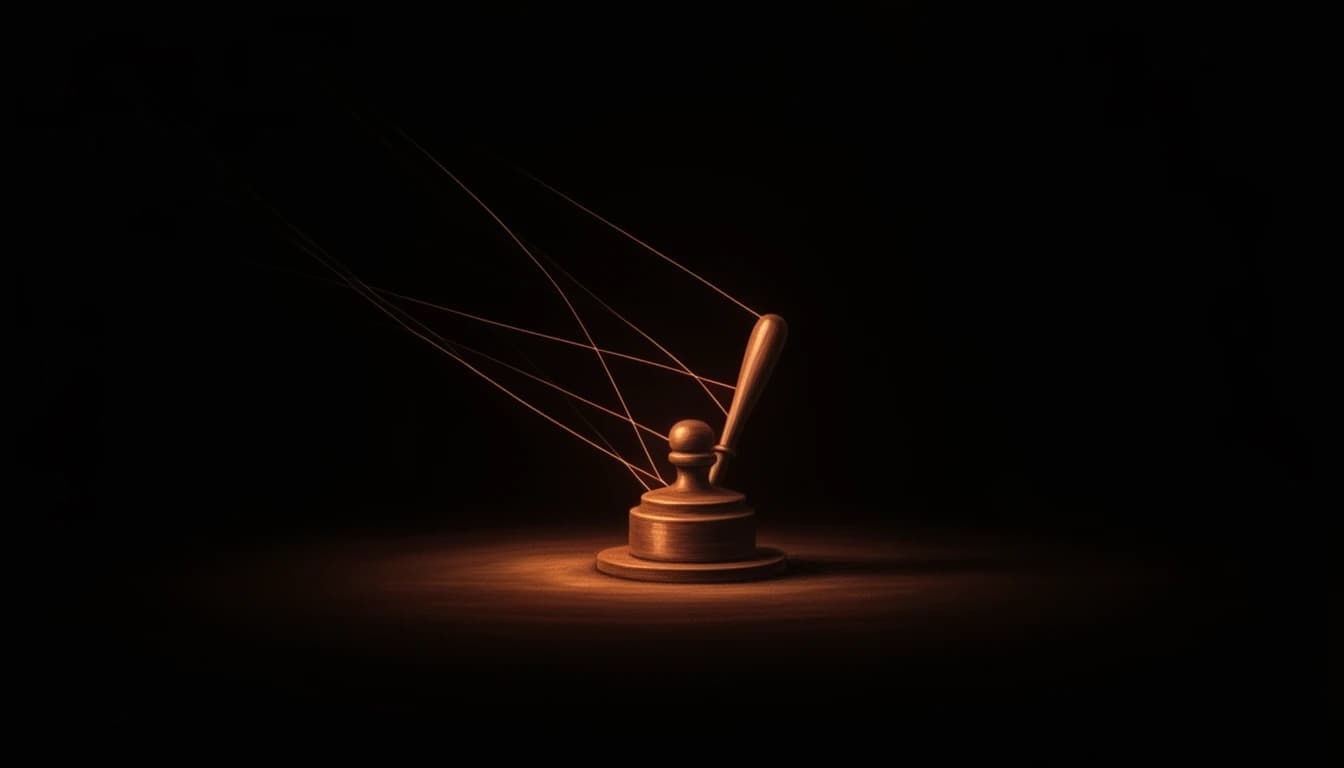 A wooden spindle spins three glowing copper threads out of the dark.