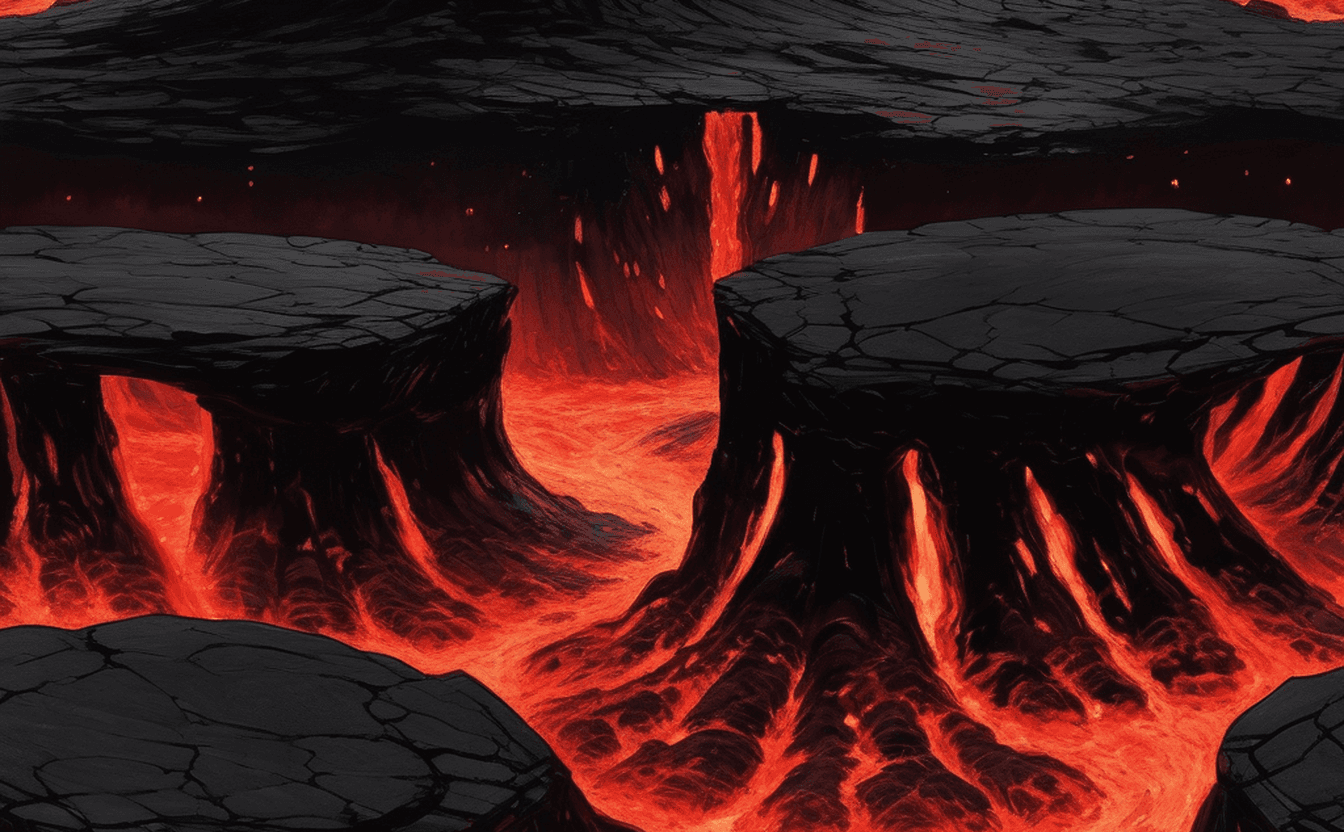A pitch-black scorched field with copper-red embers — a smrhsstyle painting, copper on a pitch-black void.